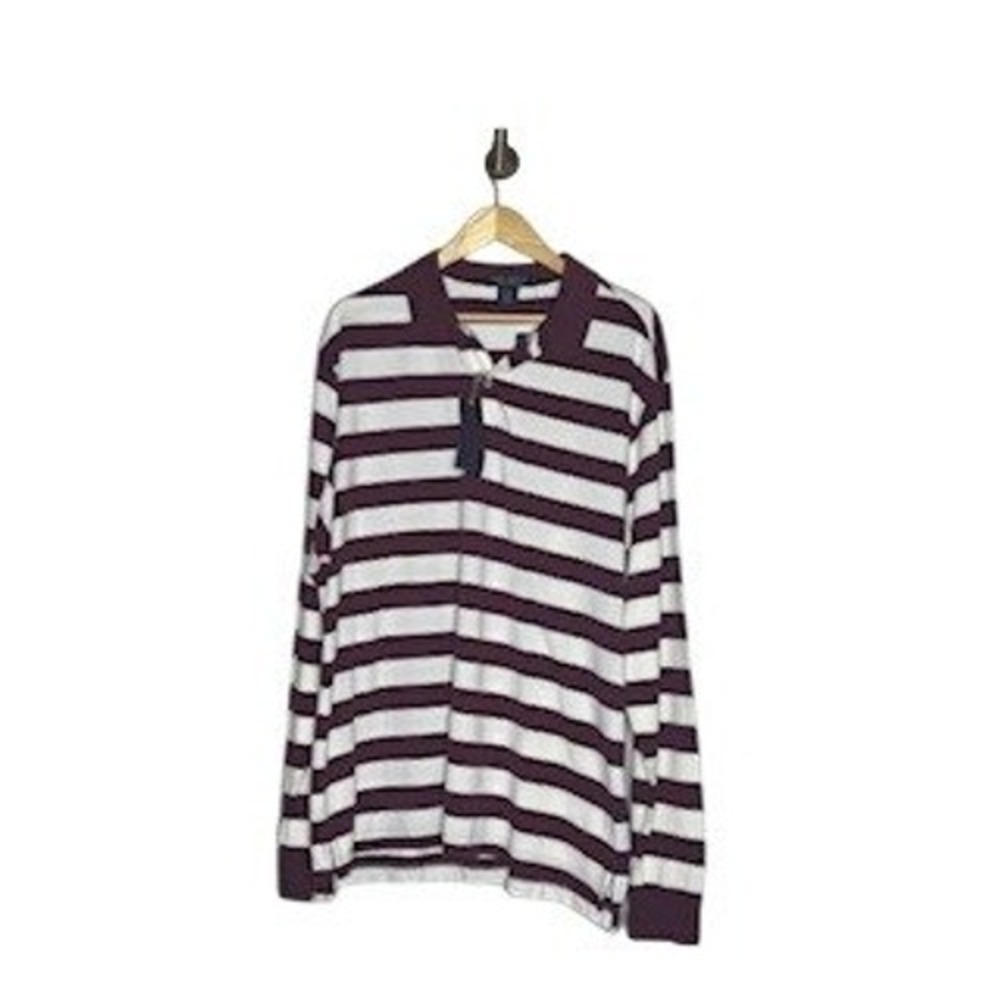 Daniel Cremieux Collection Mens XL Long Sleeve Polo Shirt Striped Burgundy White
